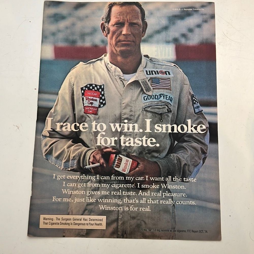 Winston Good Year Racing 1975 Original Print Ad Advertisement Wall Art Decor